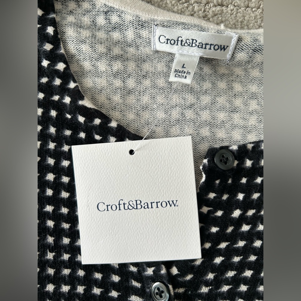 NWT Croft & Barrow Black White Women's Cardigan Sweater Button Down Geometric L - Picture 12 of 15